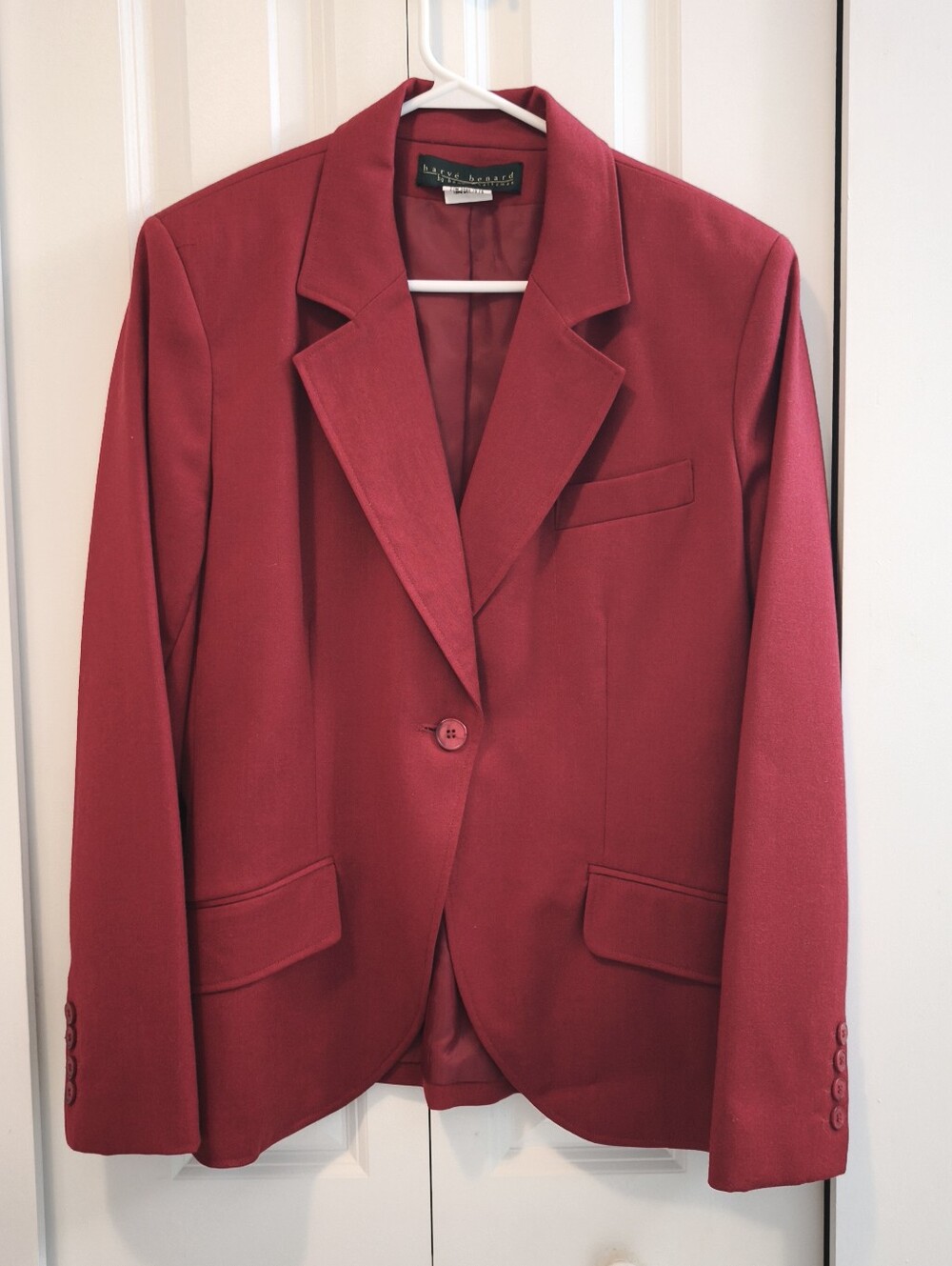 Vintage Harvé Benard 100% Wool Red Blazer Size 14 Oversized Power Jacket